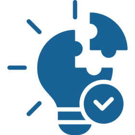 Conceptual lightbulb icon, puzzle and checkmark