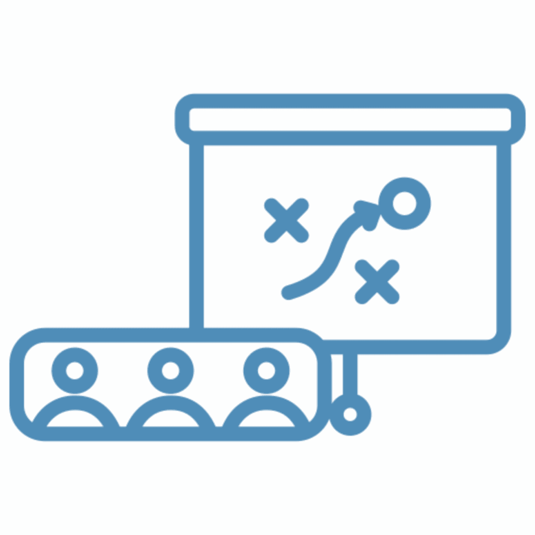 Icon of a presentation with a strategy plan and audience.
